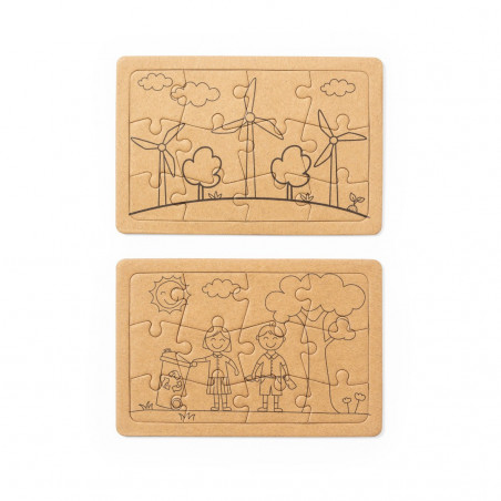 Puzzles ECO presentados en caja con adhesivo personalizable para detalles