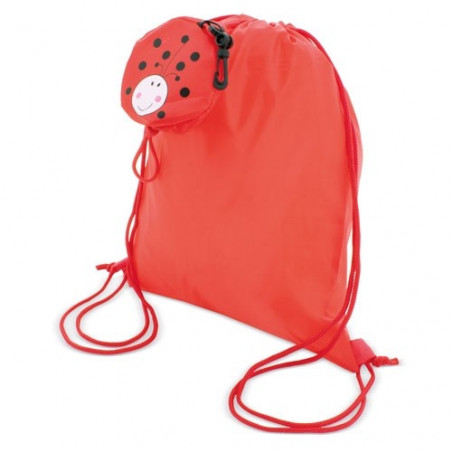 Mochila plegable de mariquita y piruleta con adhesivo personalizado de cumpleaños