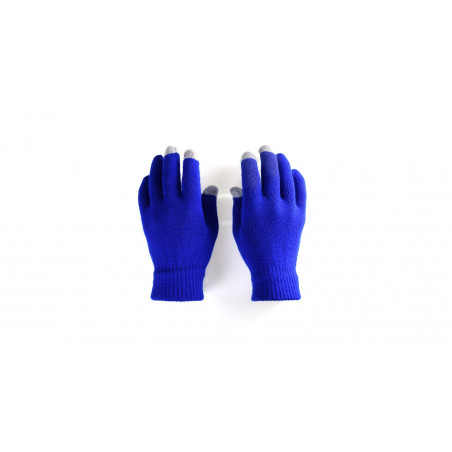 Guantes táctil azul en bolsa metalizada con adhesivo personalizable y editable a juego