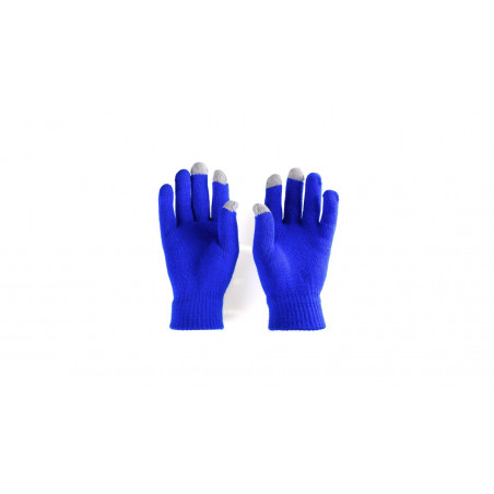 Guantes táctil azul en bolsa metalizada con adhesivo personalizable y editable a juego