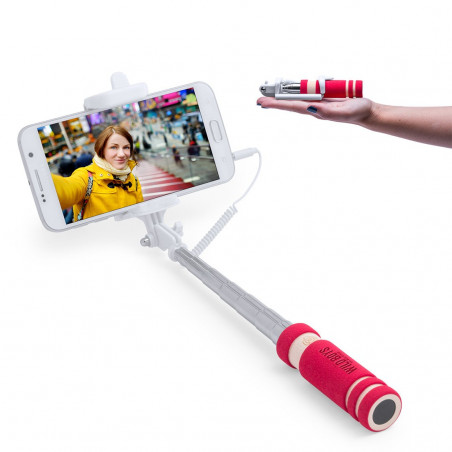 Monopod palo selfie con agarre azul en bolsa a juego y adhesivo para comunión de niño