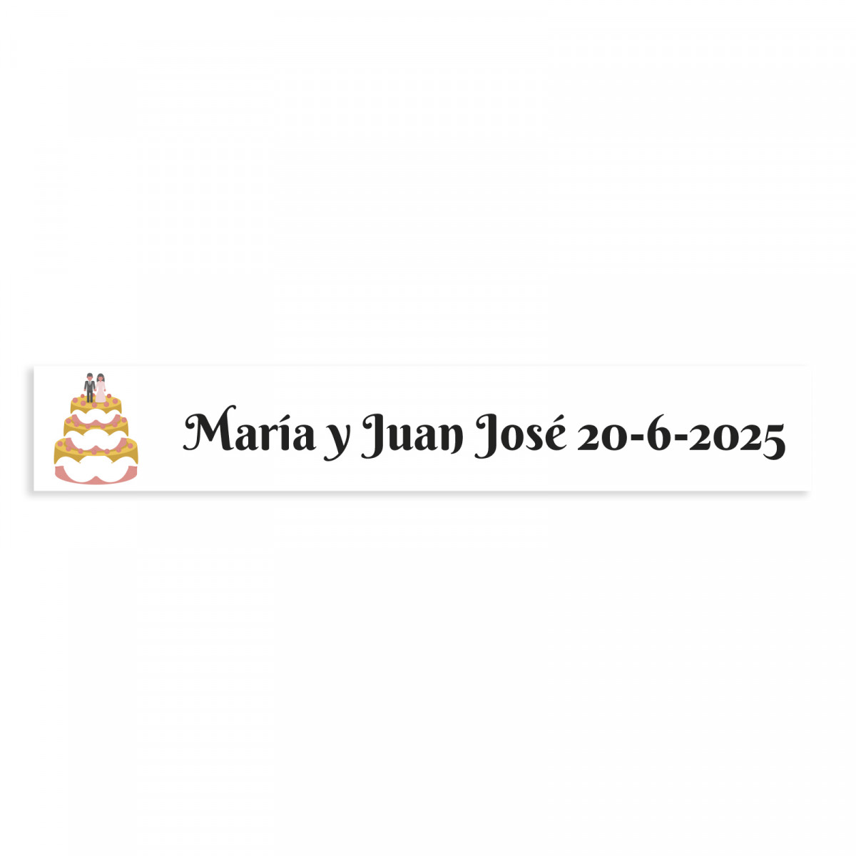 Adhesivo personalizable 5x1 tarta nupcial fondo blanco para bodas