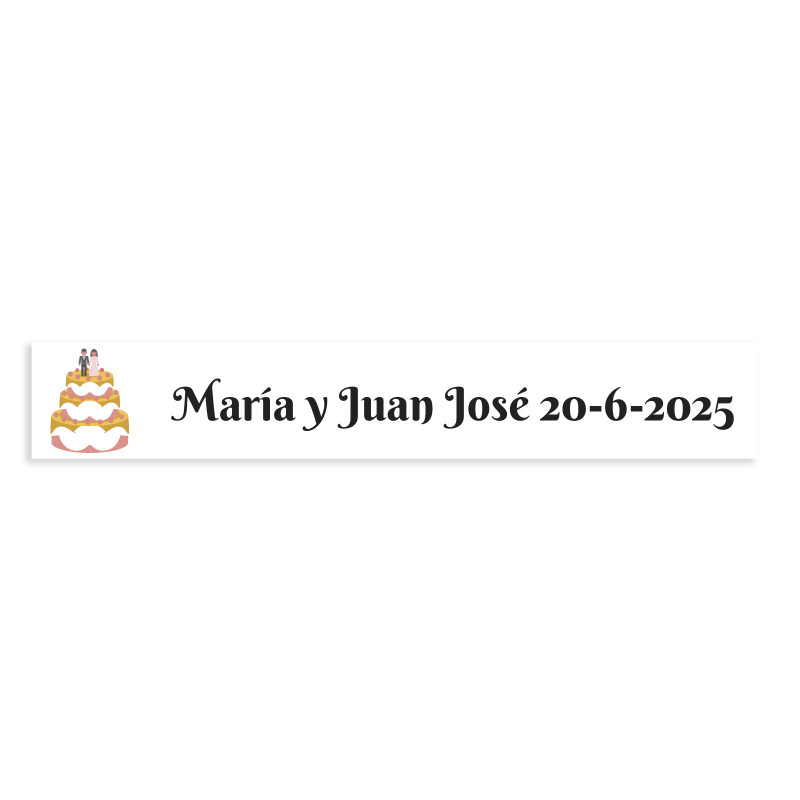 Adhesivo personalizable 5x1 tarta nupcial fondo blanco para bodas