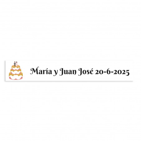 Adhesivo personalizable 5x1 tarta nupcial fondo blanco para bodas