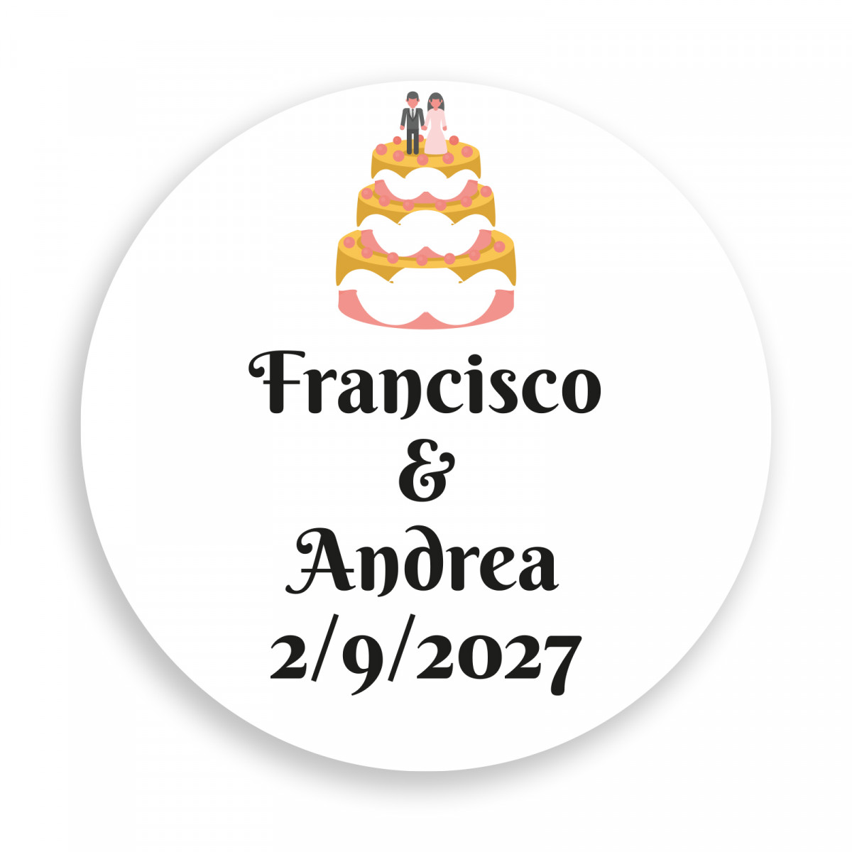 Adhesivo personalizable 2cm tarta nupcial fondo blanco para bodas