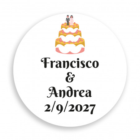 Adhesivo personalizable 2cm tarta nupcial fondo blanco para bodas