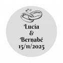 Adhesivo de boda personalizable 2cm con anillos fondo transparente