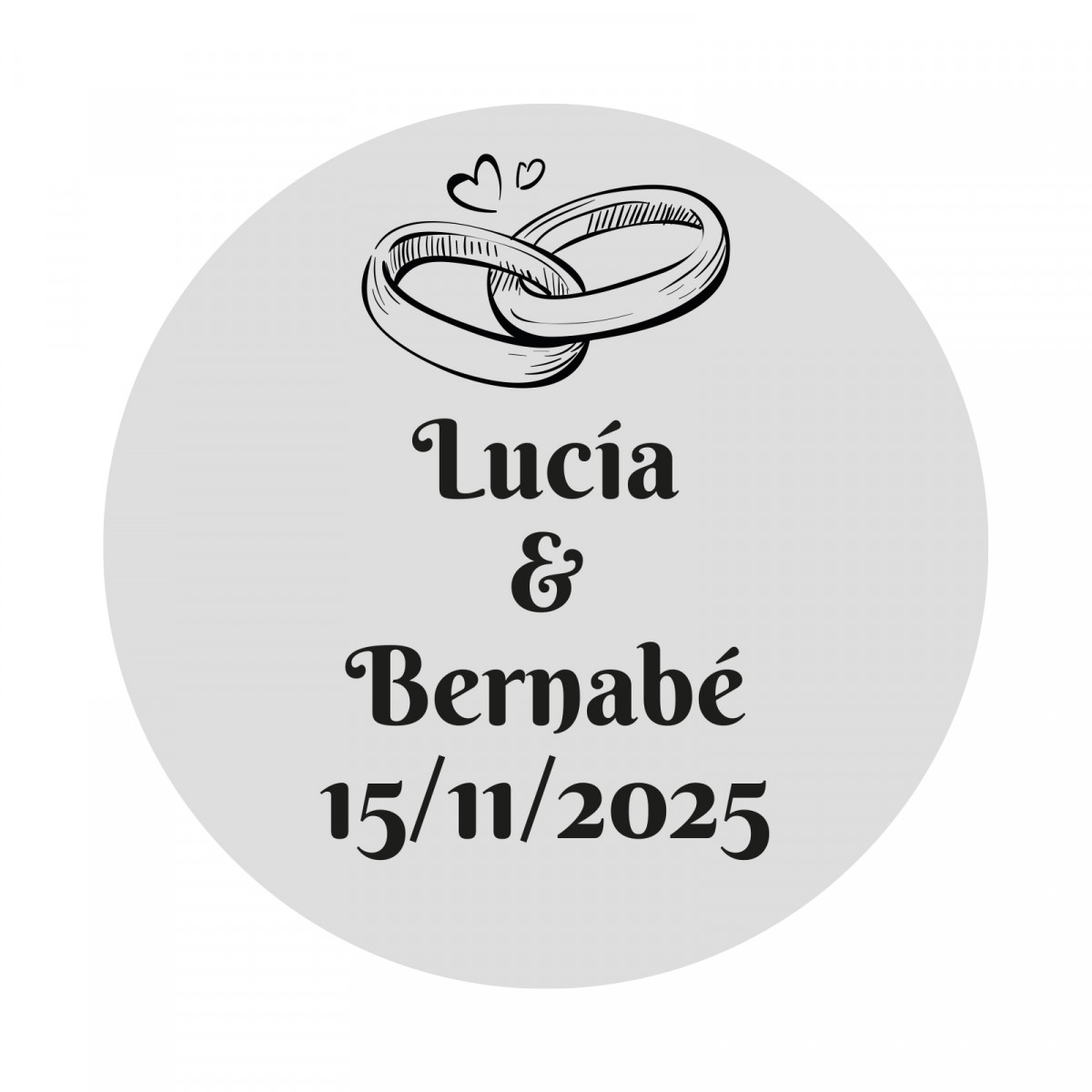 Adhesivo de boda personalizable 2cm con anillos fondo transparente