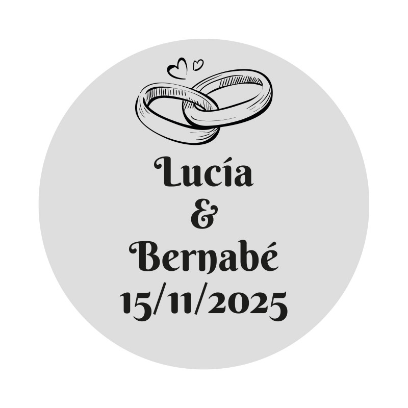 Adhesivo de boda personalizable 2cm con anillos fondo transparente