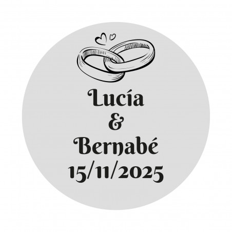 Adhesivo de boda personalizable 2cm con anillos fondo transparente