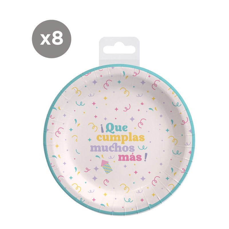 Platos desechables para cumpleaños en pack de 8 unidades