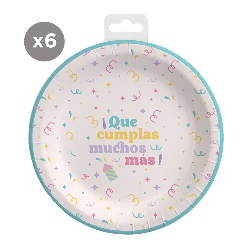 Platos desechables para cumpleaños en pack de 6 unidades de 23 cm