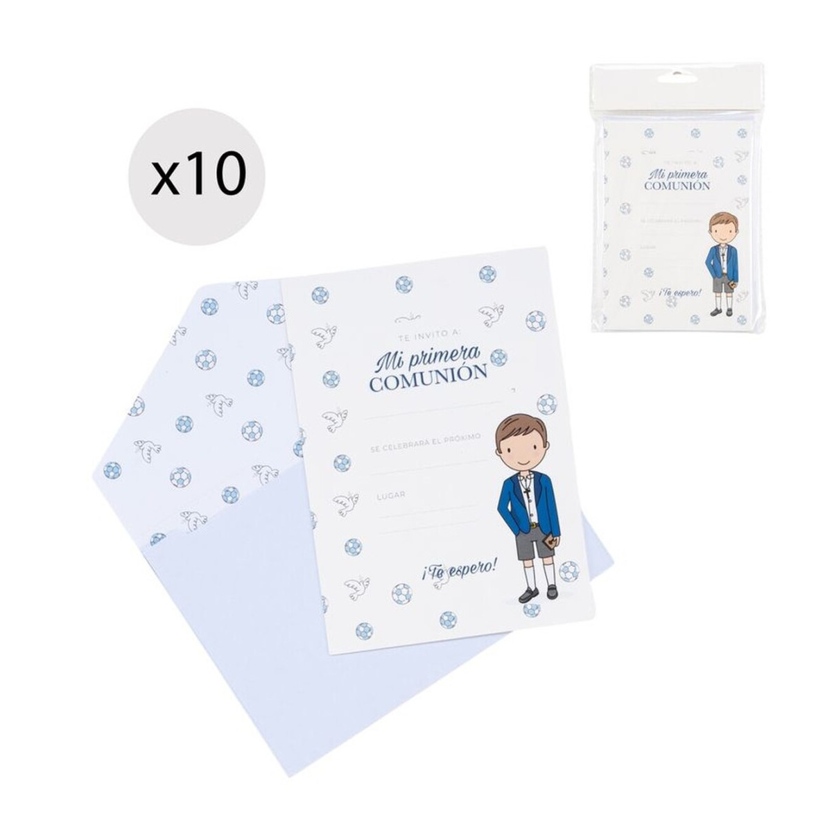 Set de 10 invitaciones para comunión de niño