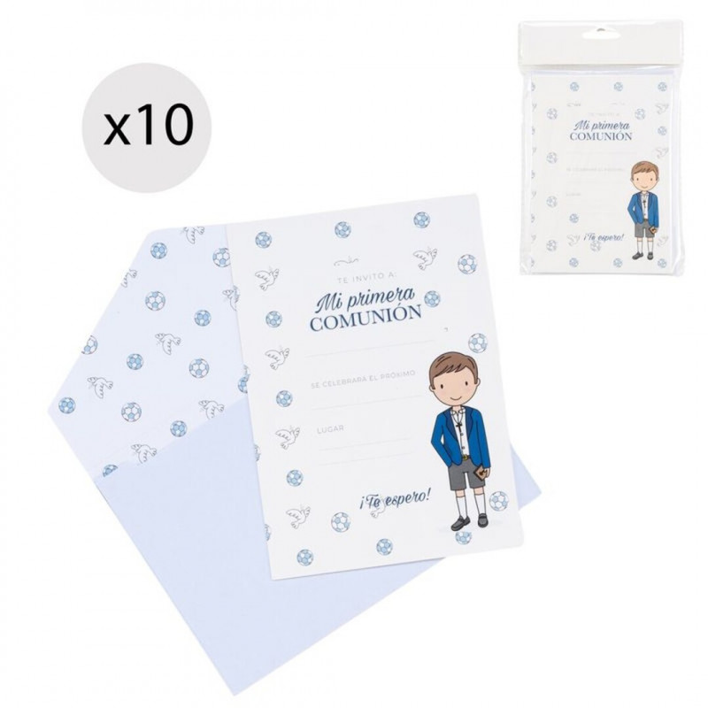 Set de 10 invitaciones para comunión de niño