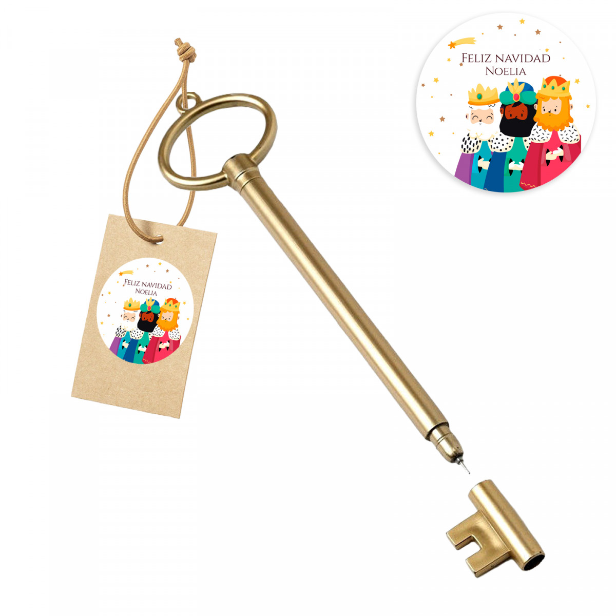 Llave vintage bolígrafo con etiqueta kraft personalizada para los Reyes Magos para Navidad