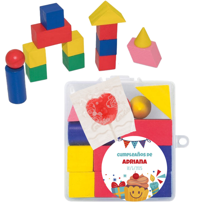 Puzzle de madera bloques con piruleta y adhesivo personalizado para Cumpleaños