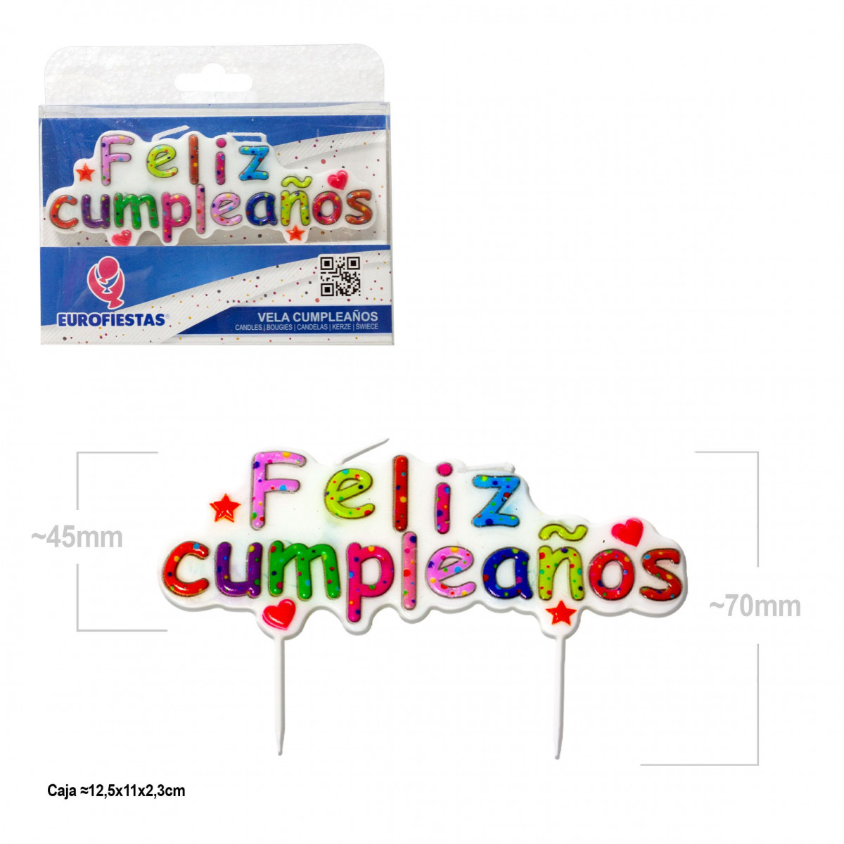 Vela feliz cumpleaños multicolor con decoraciones