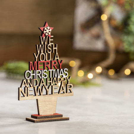 árbol de madera para navidad con mensaje troquelado