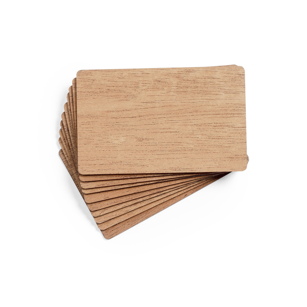 Tarjetas de madera veteada en caja kraft