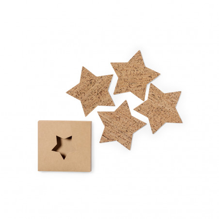 Set de 4 posavasos en forma de estrella fabricados en corcho