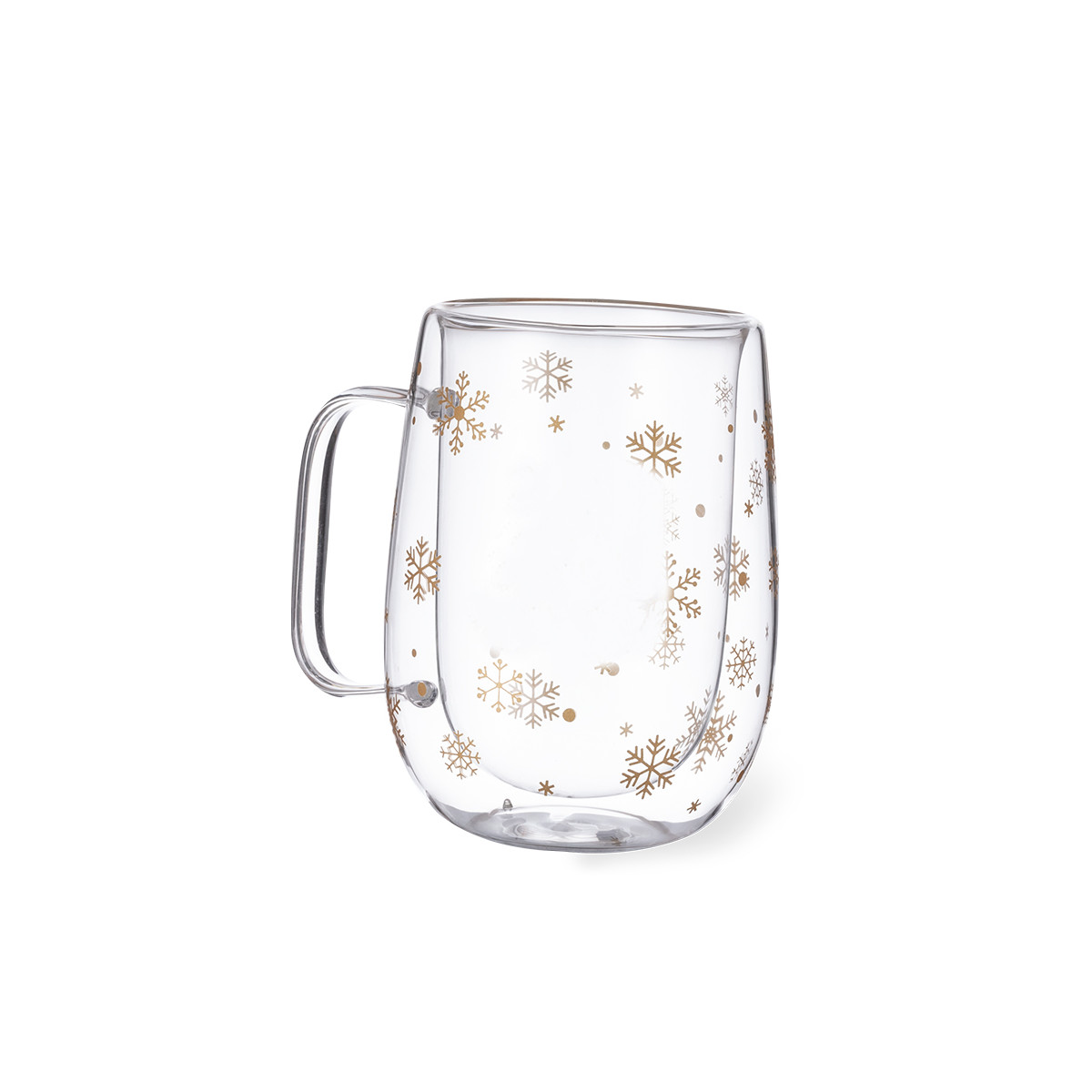 Taza térmica cristal para navidad con copos de nieve