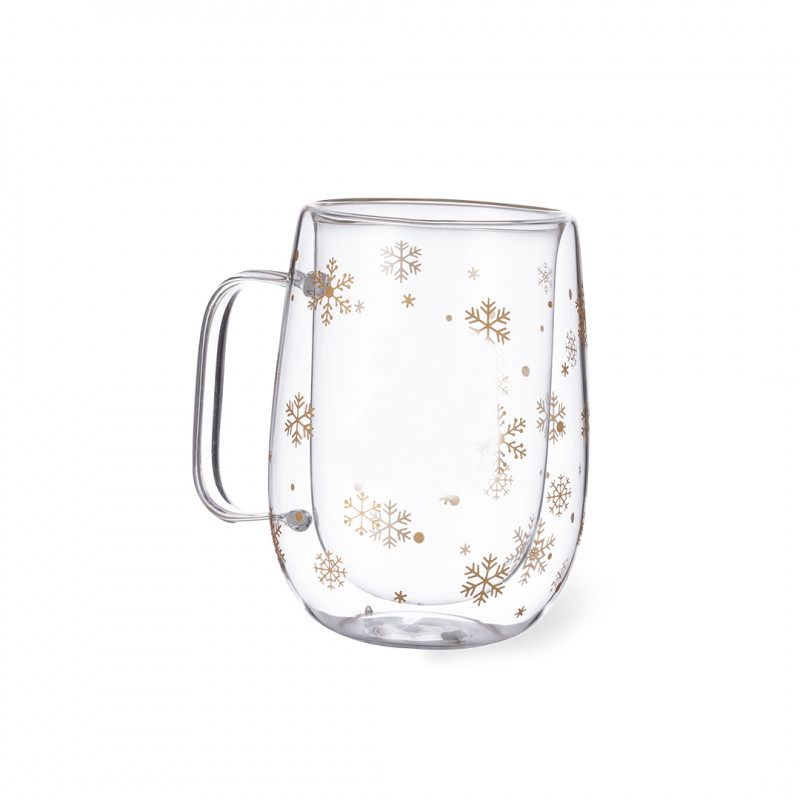 Taza térmica cristal para navidad con copos de nieve