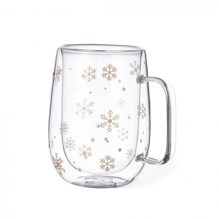 Taza térmica cristal para navidad con copos de nieve