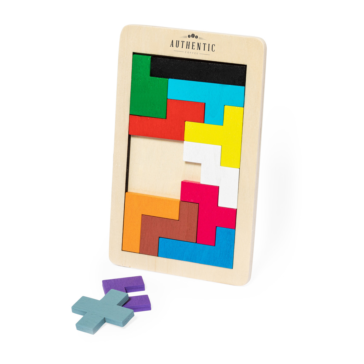 Puzzle tetris madera con piezas de colores