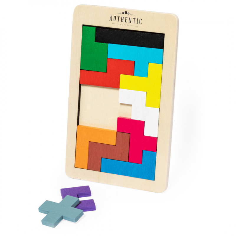 Puzzle tetris madera con piezas de colores