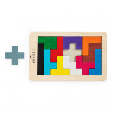 Puzzle tetris madera con piezas de colores