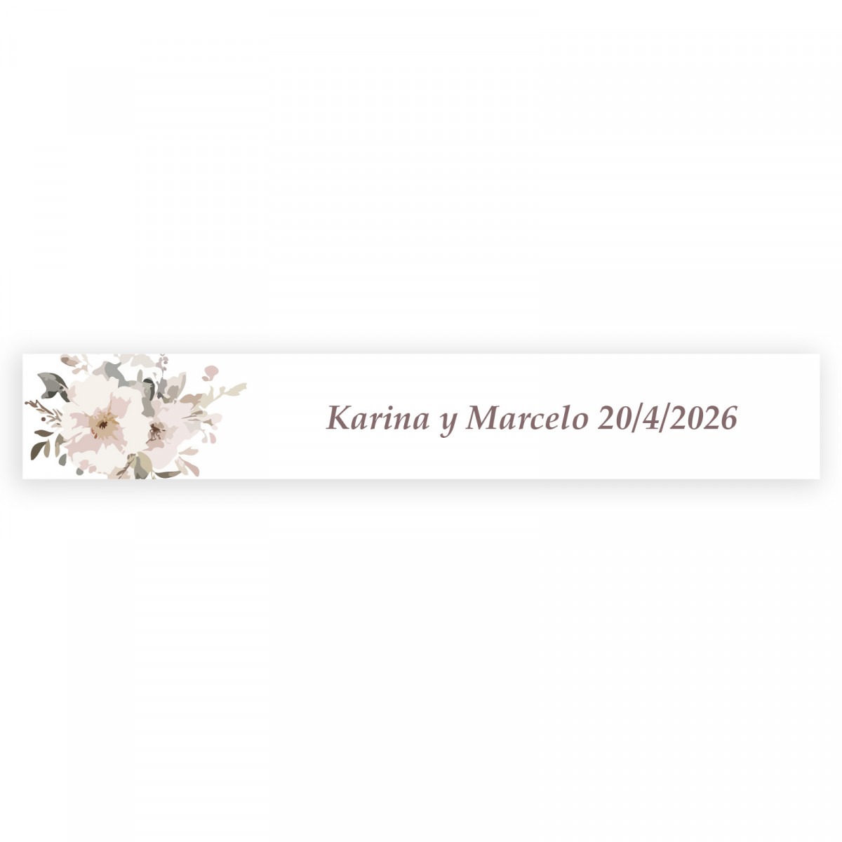 Adhesivo personalizado rectangular 5x1 fondo blanco flores pastel para Bodas y eventos