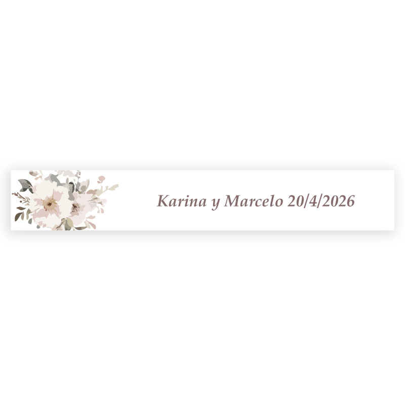 Adhesivo personalizado rectangular 5x1 fondo blanco flores pastel para Bodas y eventos