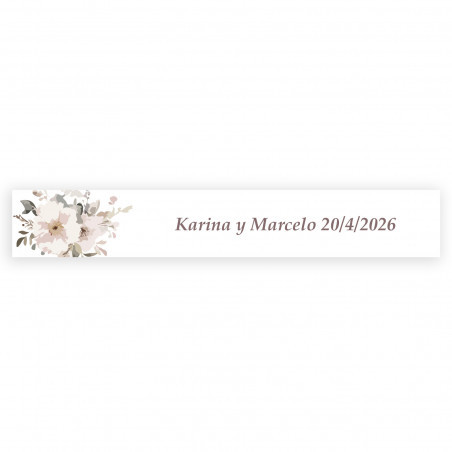 Adhesivo personalizado rectangular 5x1 fondo blanco flores pastel para Bodas y eventos