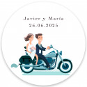 Adhesivo transparente 2cm diseño novios sobre moto personalizable