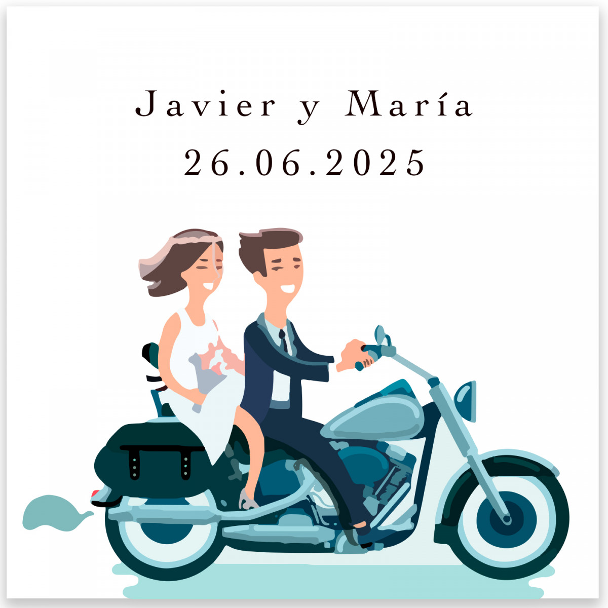 Adhesivo 5x5cm novios sobre moto personalizable