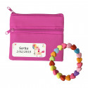 Pulsera infantil y monedero fucsia personalizado con adhesivo de unicornio para cumpleaños