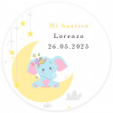 Llavero de bautizo con charms en bolsa de tela con adhesivo personalizado de bautizo con elefante