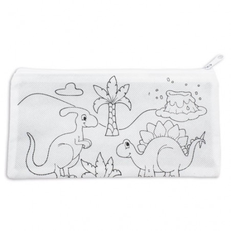 Dinosaurio de juguete en estuche para pintar a juego y ceras de colores con etiqueta personalizada para cumpleaños