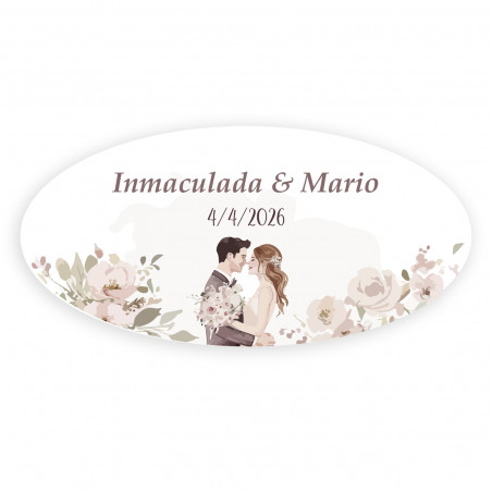 Estuche con lima de uñas y adhesivo ovalado de novios para detalles boda