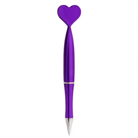 Bloc de notas plateado con adhesivo personalizado y boligrafo con corazón morado