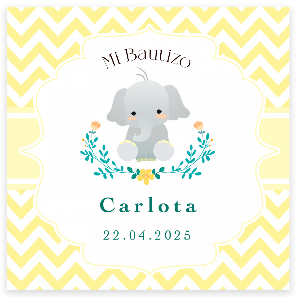 Tarjeta 8x8cm diseño elefante personalizable para detalles