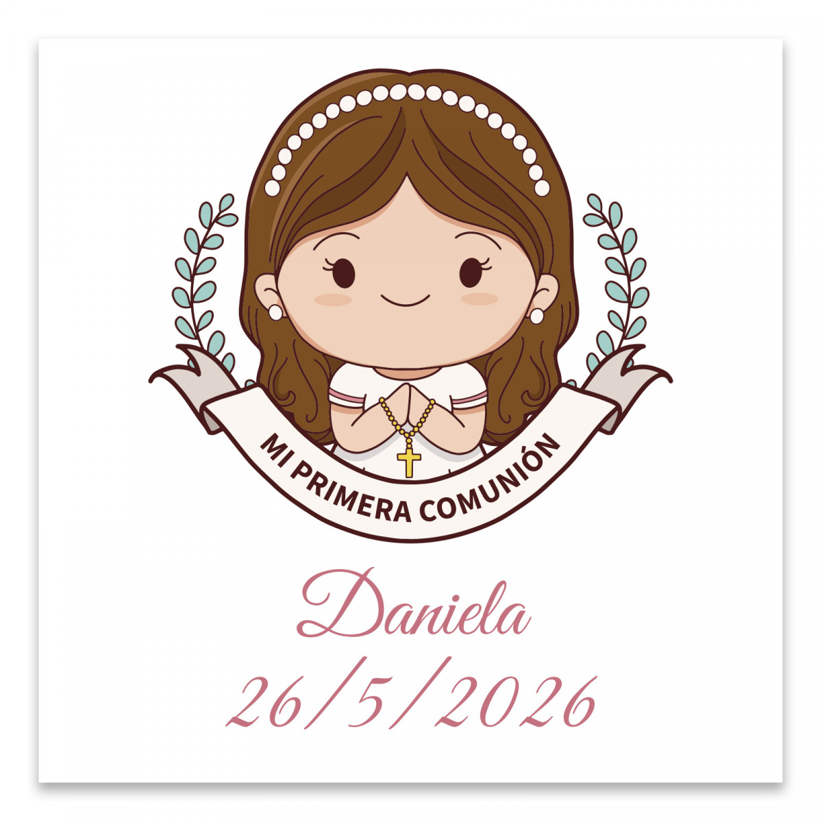 Tarjeta de comunión 8x8cm personalizada para niña