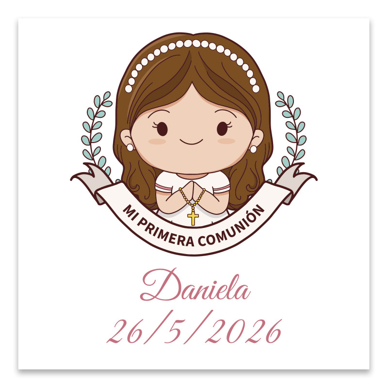 Tarjeta de comunión 8x8cm personalizada para niña