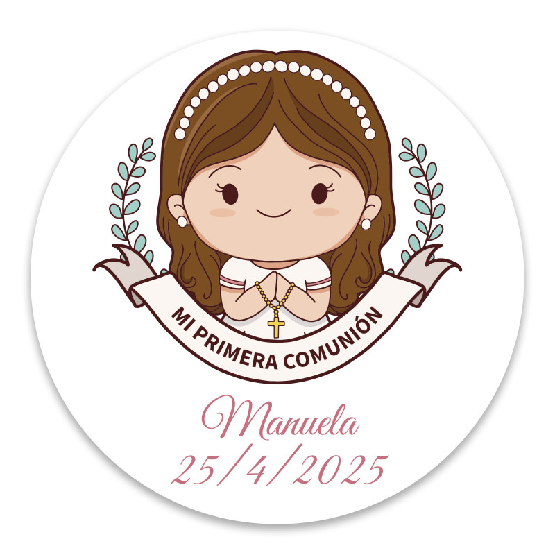 Adhesivo de comunión 5cm personalizado para niña