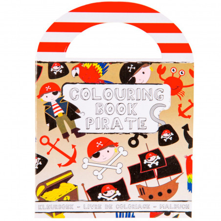 Libro pirata para colorear con ceras de colores en bolsa a juego personalizada para regalar como detalle infantil