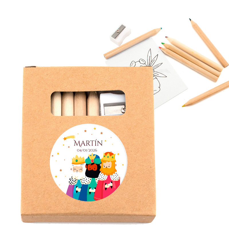 Estuche para colorear personalizable con adhesivo Reyes Magos