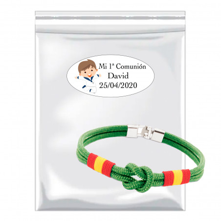 Pulsera cuerda en bolsa transparente con adhesivo primera comunión para detalles