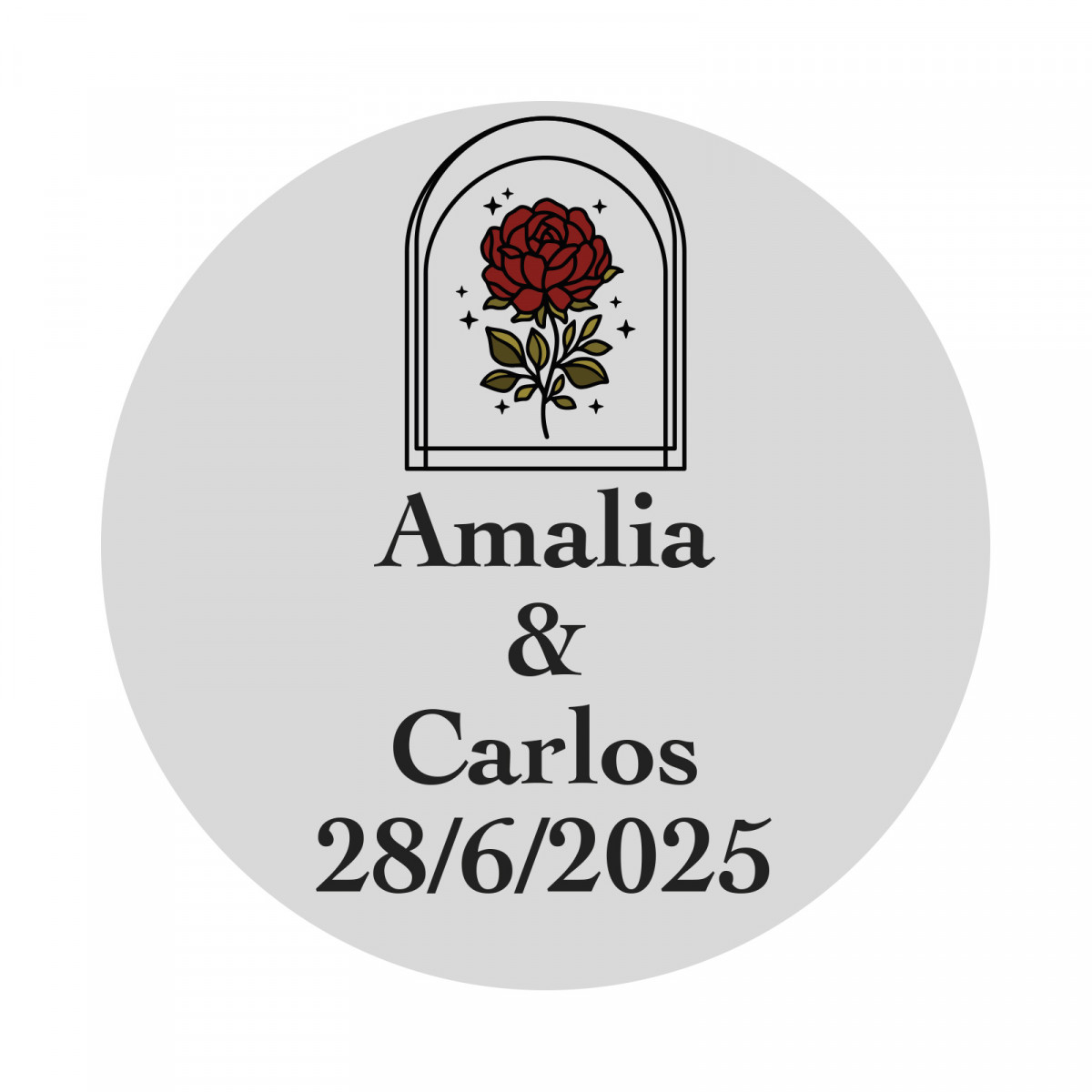 Adhesivo con rosa vintage 2cm fondo transparente personalizable para bodas y eventos