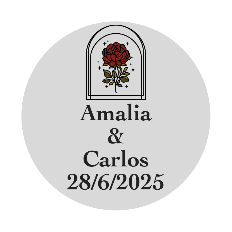 Adhesivo con rosa vintage 2cm fondo transparente personalizable para bodas y eventos