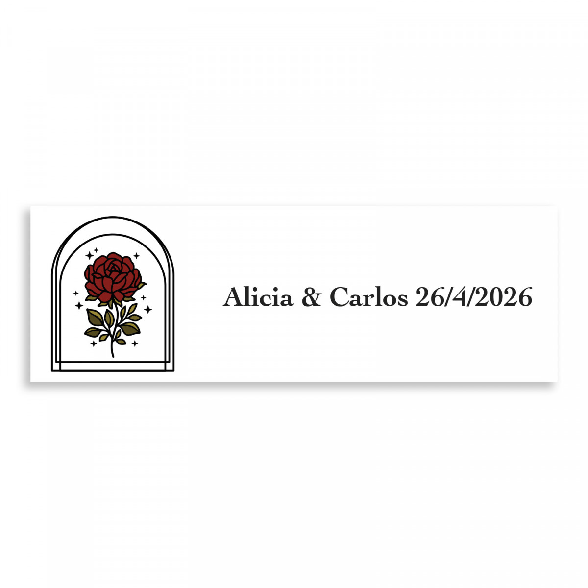 Adhesivo personalizable 6x2cm rosa vintage para bodas y eventos